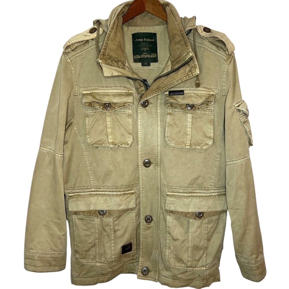 Jeep Fallow Khaki Cargo Safari Rustic Pocketed Hooded Parka Jacket M